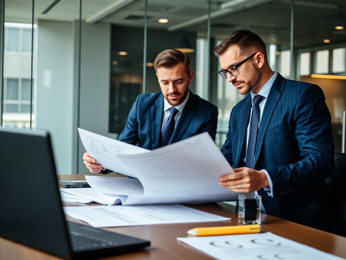 Quantity surveyors reviewing construction drawings and cost documents