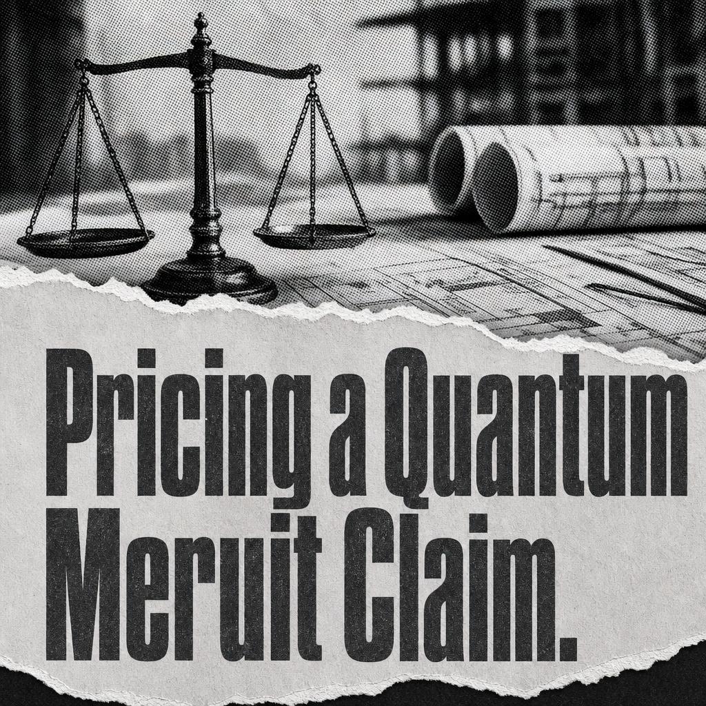 Torn-paper headline graphic reading Pricing a Quantum Meruit Claim