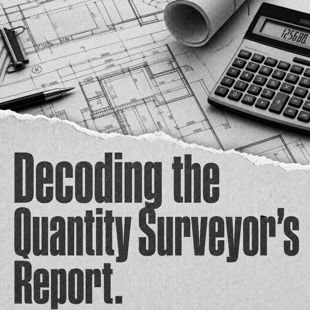 Torn-paper headline graphic reading Decoding the Quantity Surveyor's Report